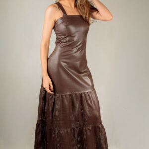 Vestido Longo com Alças Largas e Barra Texturizada - Cor Chocolate