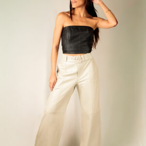 Calça Flare Cintura Alta com Cinto - Cor Off White