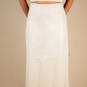 Saia Midi Off White com Zíper Lateral