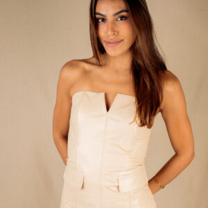 Top Tomara que Caia com Bolsos - Cor: Bege Claro