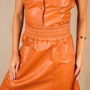 Saia Midi com Cós Elástico e Bolsos - Cor: Abóbora