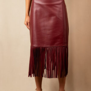 Saia Midi com Franjas - Cor: Marsala