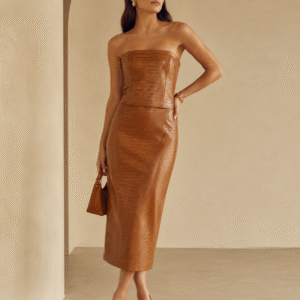 Conjunto Top e Saia Fenda em Croco
